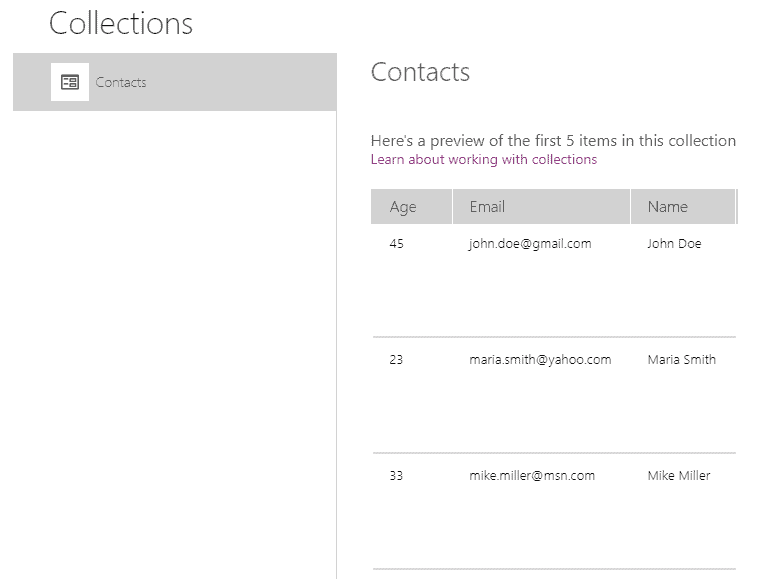 view powerapps collections