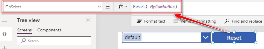 powerapps combobox reset