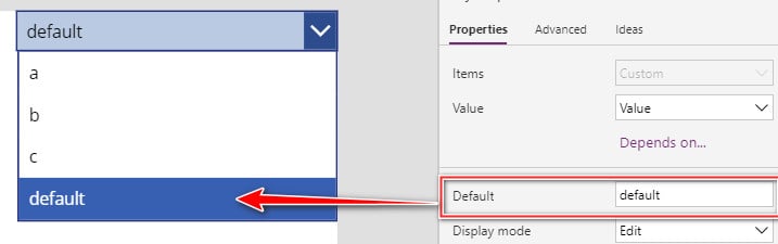 powerapps dropdown derfault