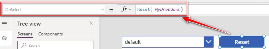 powerapps dropdown reset