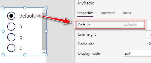 powerapps radiobutton derfault