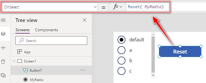 powerapps radiobutton reset