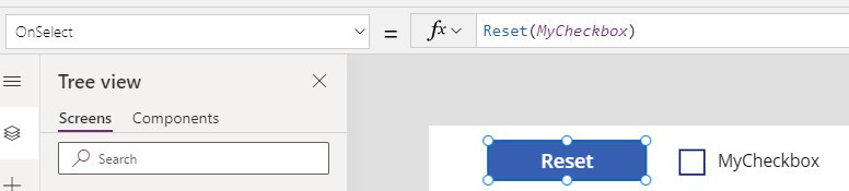 powerapps reset checkbox button