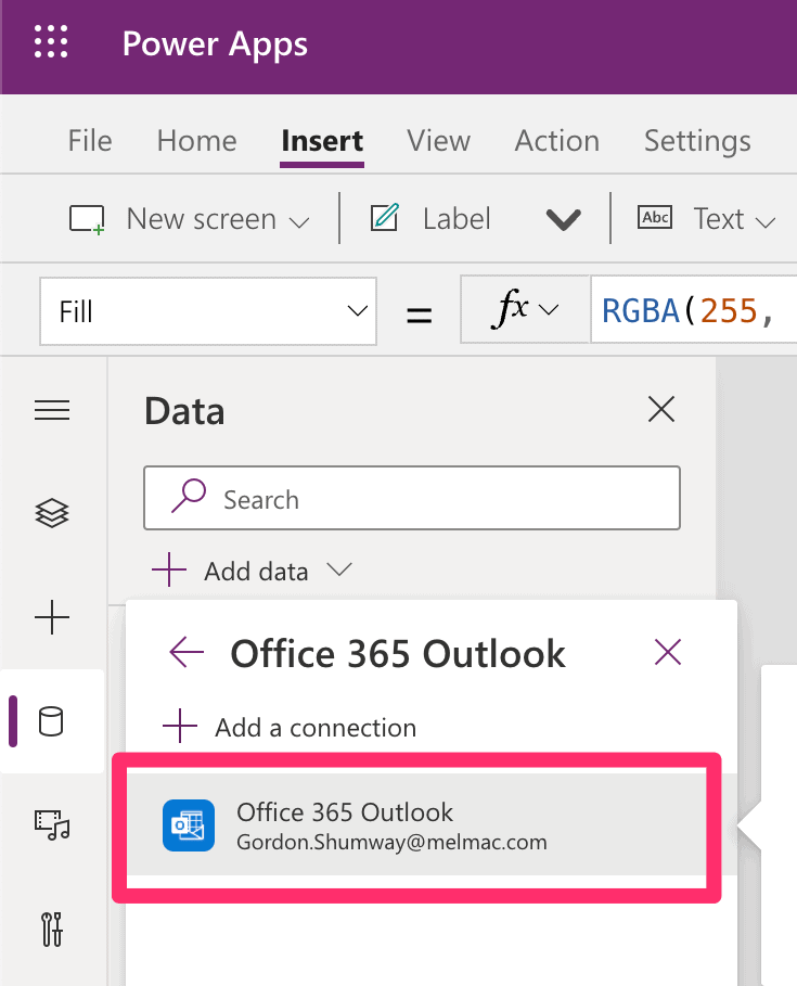 powerapps office 365 outlook select email