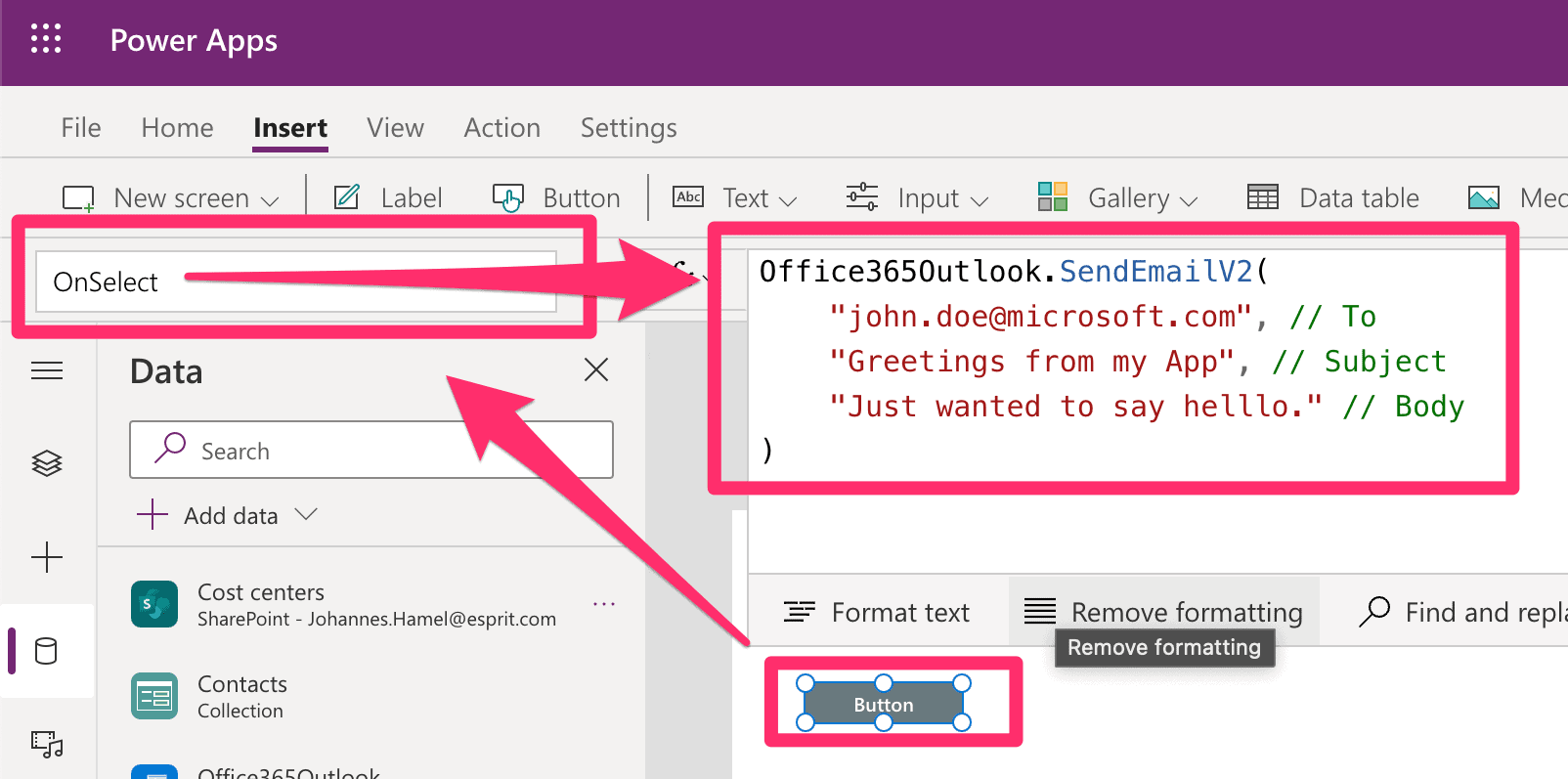 powerapps send email button