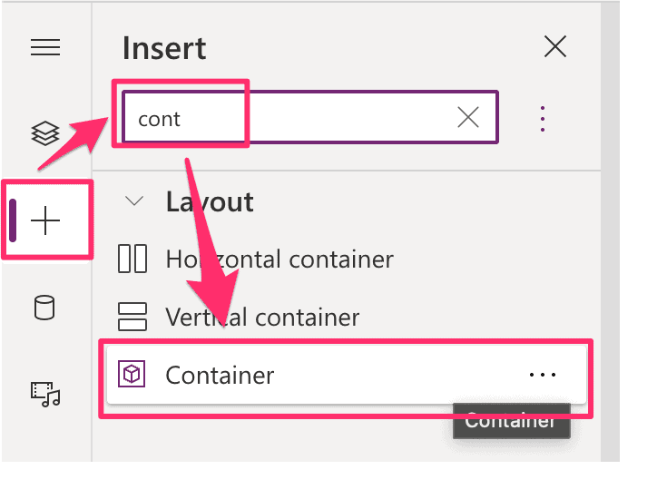 powerapps insert container