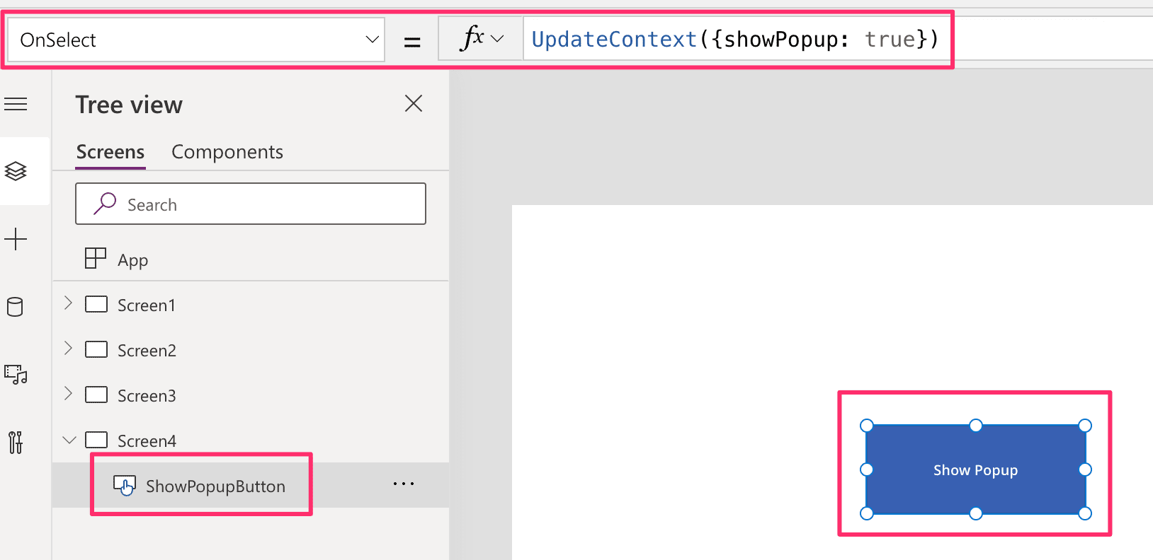 powerapps show popup button