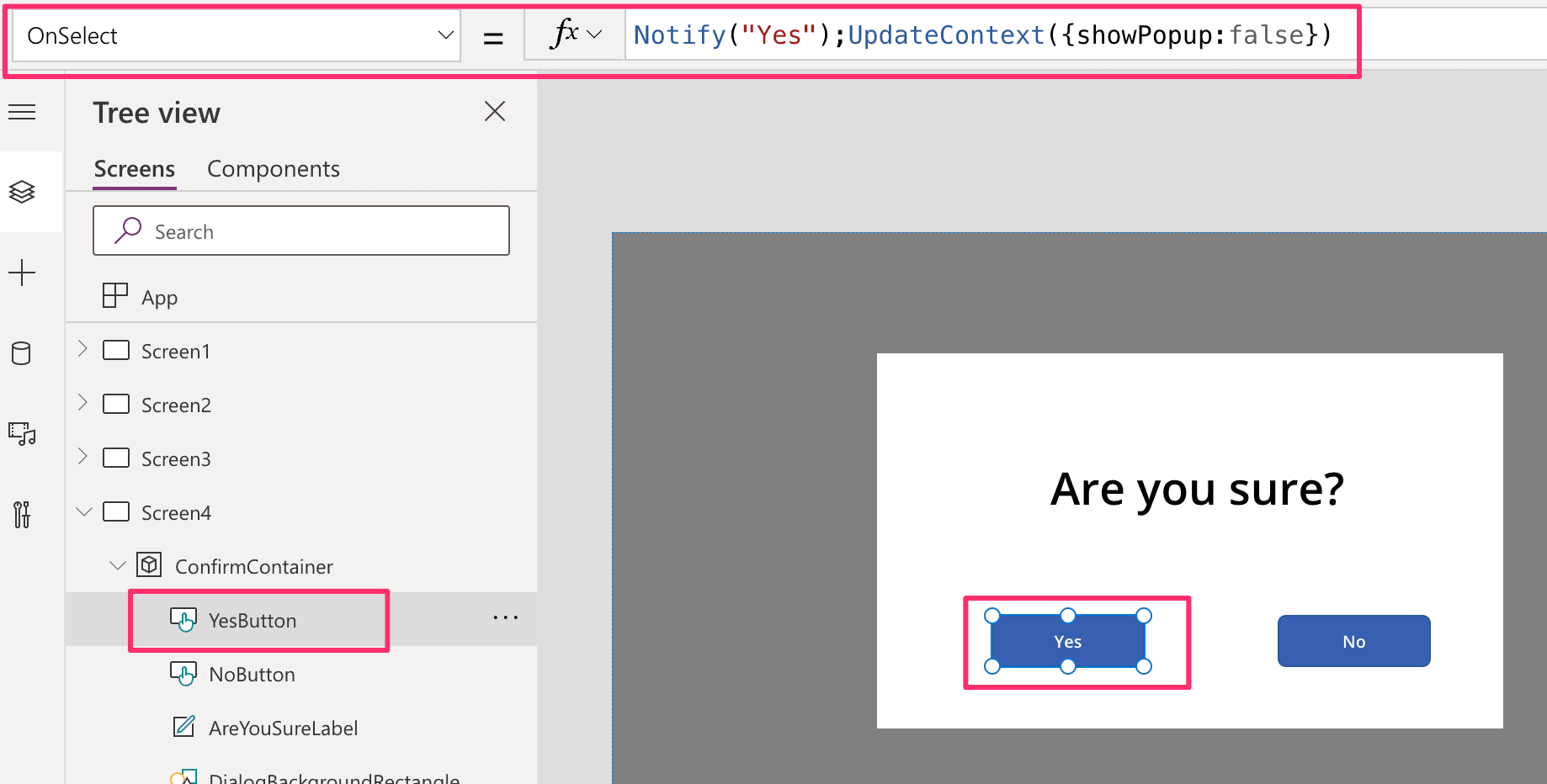 powerapps yes button