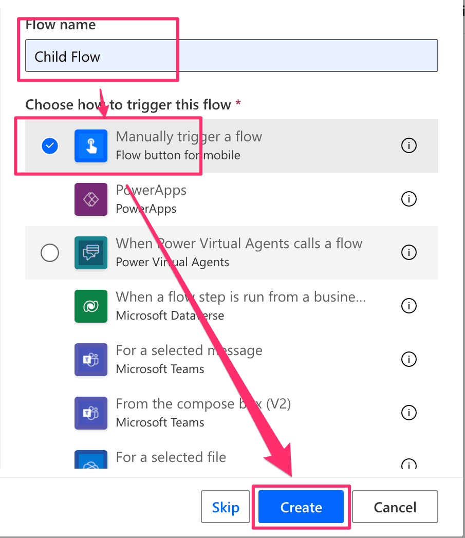 Power Automate Create Child Flow