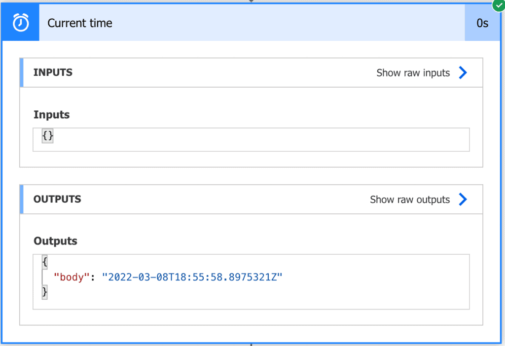Power Automate Current Time Action Result