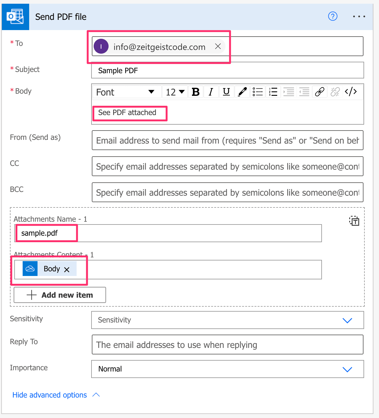 Power Automate Send An Email Configuration