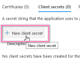 Microsoft Azure Portal Application New Client Secret