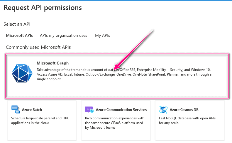 Microsoft Azure Portal Request API permissions