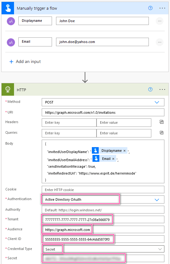 Power Automate Flow HTTP Action Authentication Setup