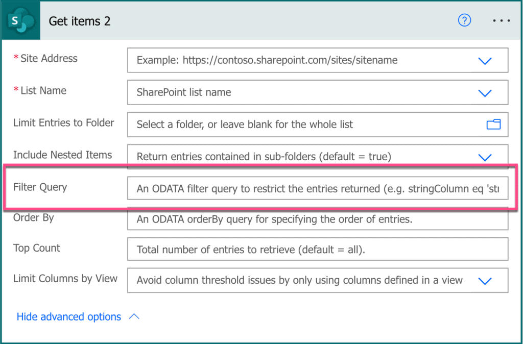 Power Automate SharePoint Get items Filter Query ODATA