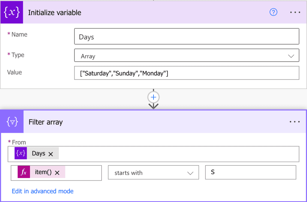 Power Automate Filter Array starts with