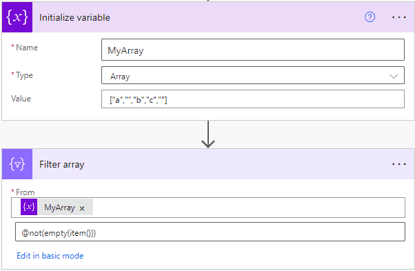 Power Automate Filter array empty strings