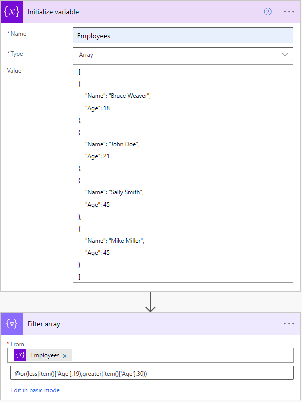 Power Automate Filter array or