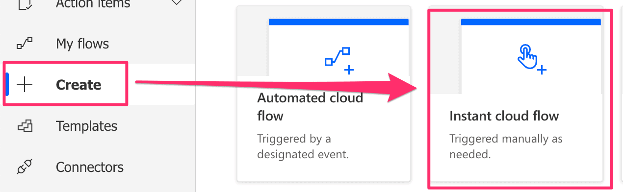 Power Automate Create Instant Cloud Flow