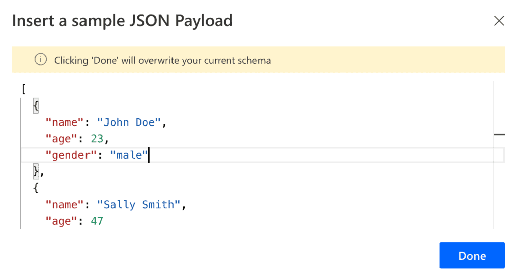 Power Automate Parse JSON Insert a sample JSON Payload