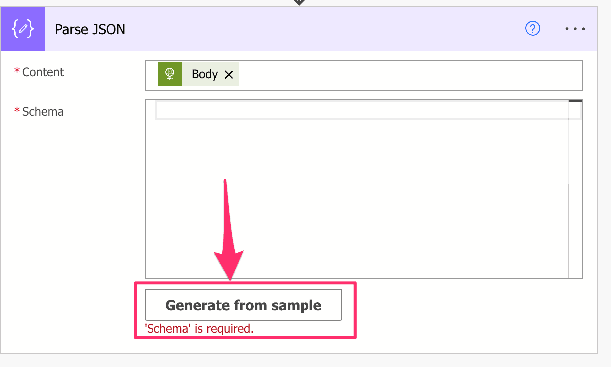 Power Automate Parse JSON Schema Generate from sample button