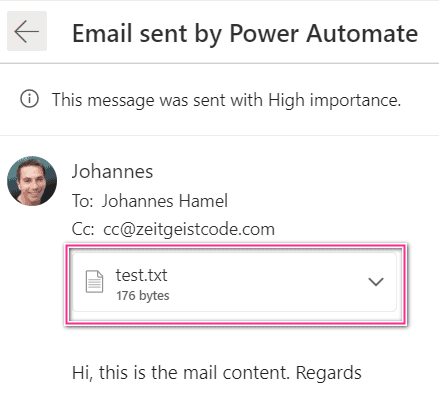 Power Automate Send email attachments outlook