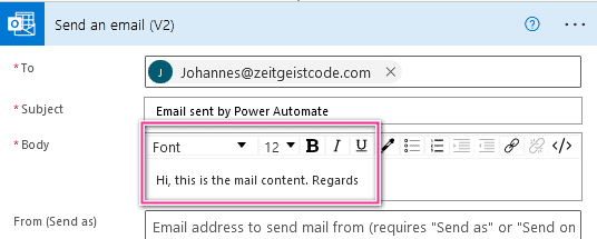 Power Automate Send email body flow