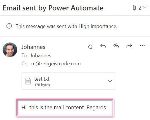 Power Automate Send email body outlook