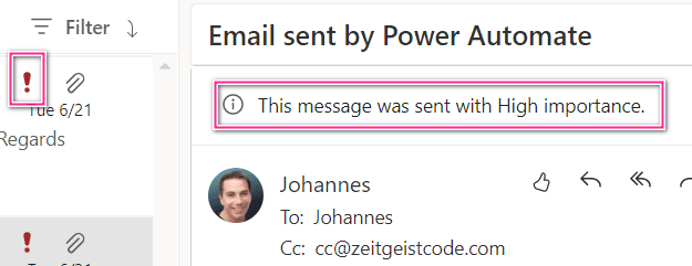 Power Automate Send email importance outlook