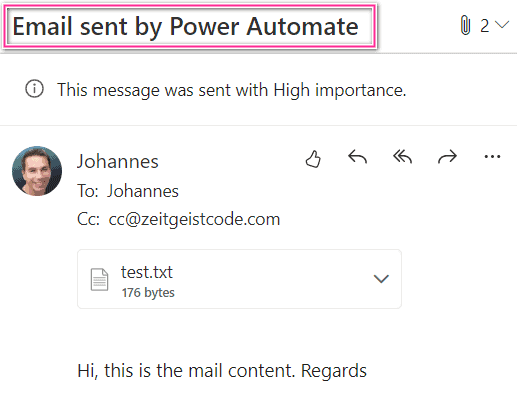 Power Automate Send email subject outlook