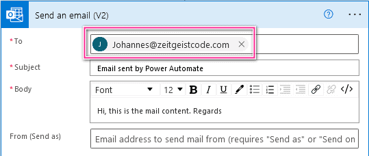 Power Automate Send email to field