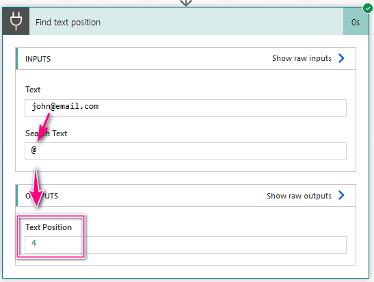 Power Automate Find text position action test run