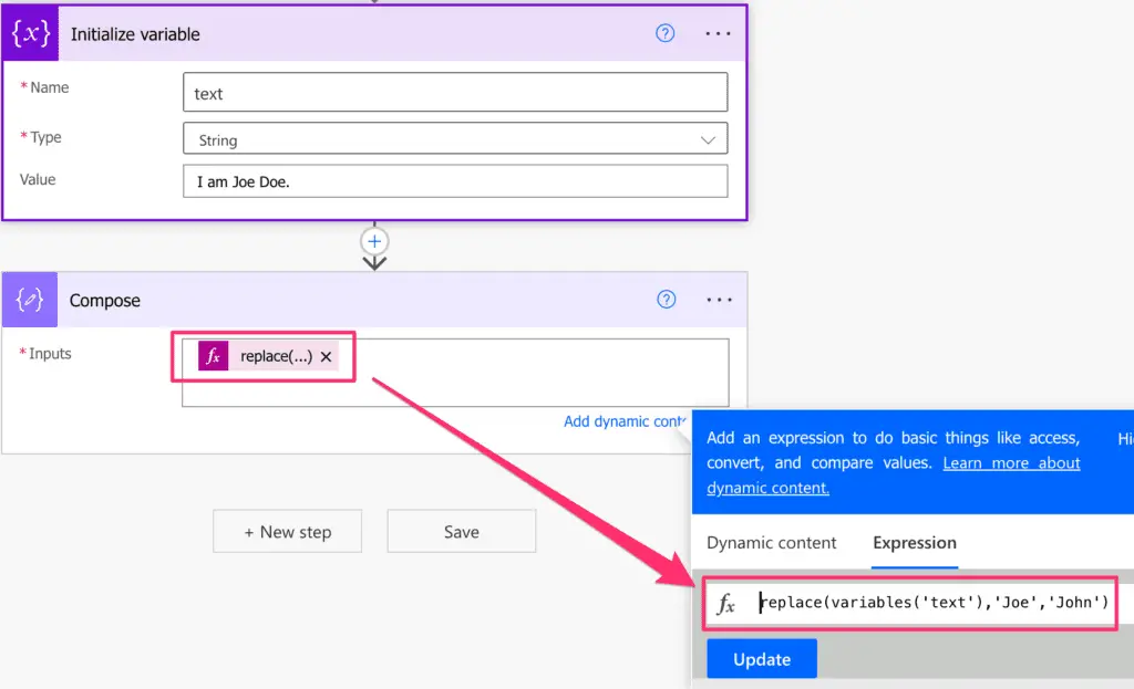 Power Automate Replace string in variable