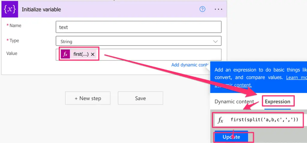 Power Automate Split and get first element