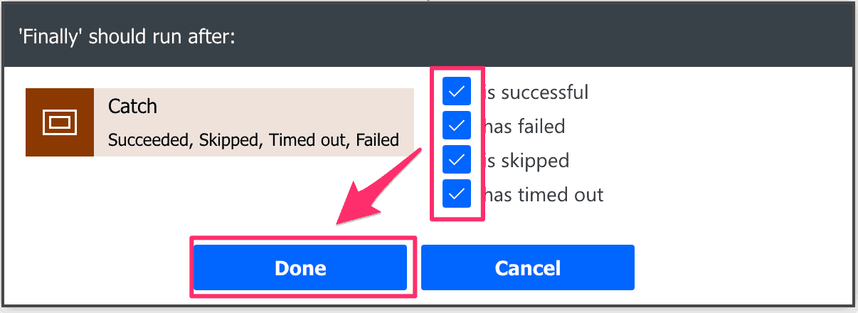 Power Automate Try Catch Finally Configure run after