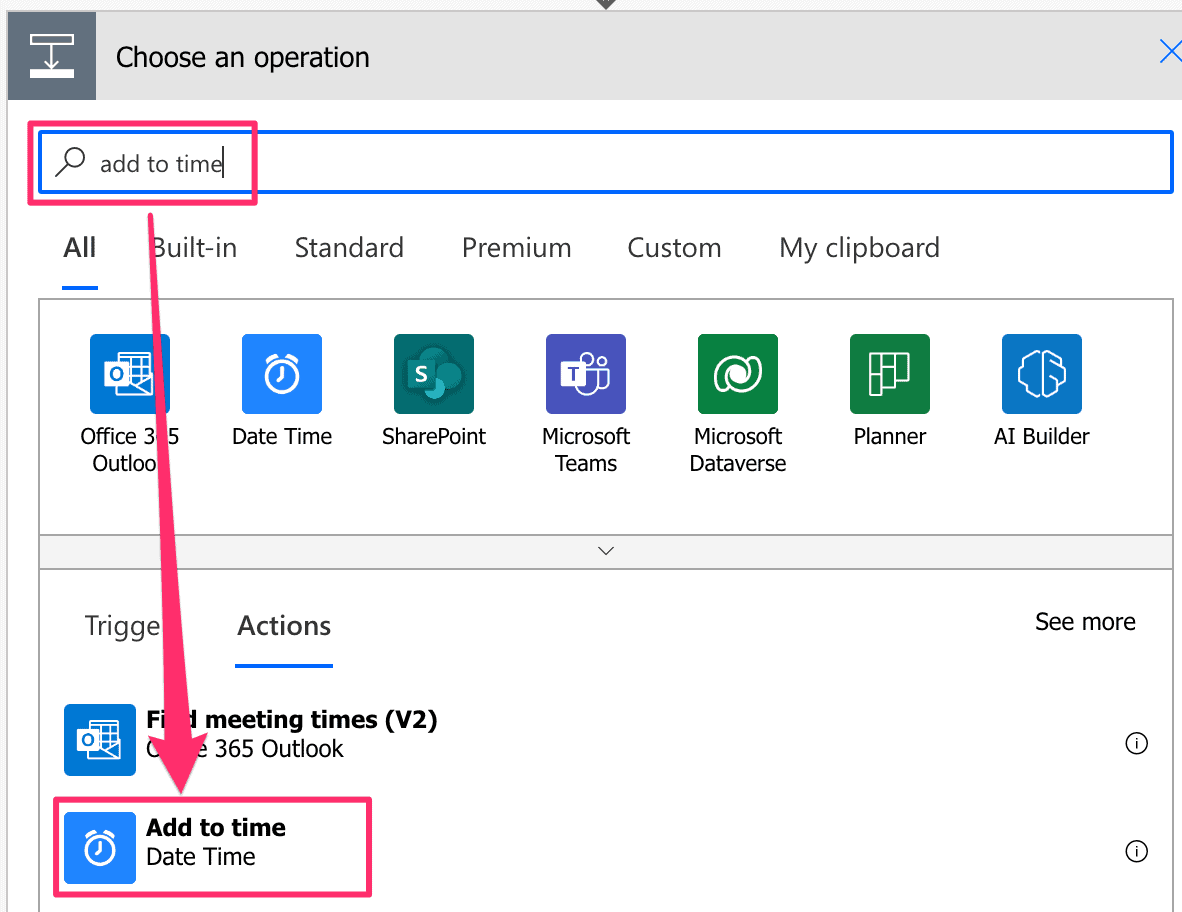 Power Automate Add to time Action Add to time