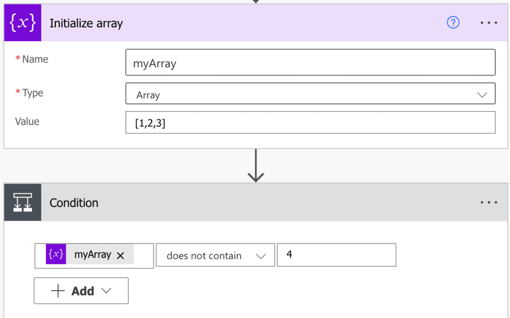 Power Automate Condition does not Contain array