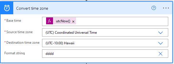 power automate convert time zone custom format