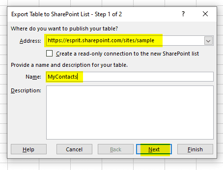 Create SharePoint List From Excel export table to SharePoint List step 1