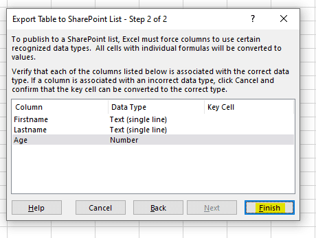 Create SharePoint List From Excel export table to SharePoint List step 2