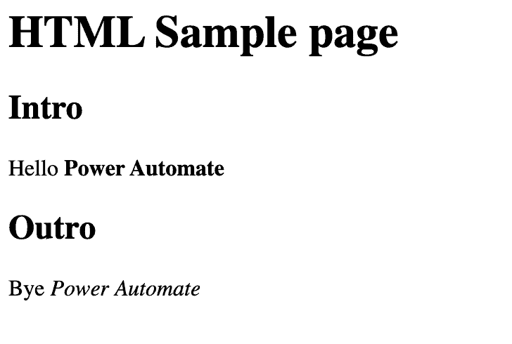 power automate html to text sample html