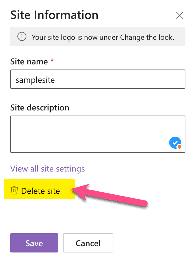 Delete A SharePoint Site 3